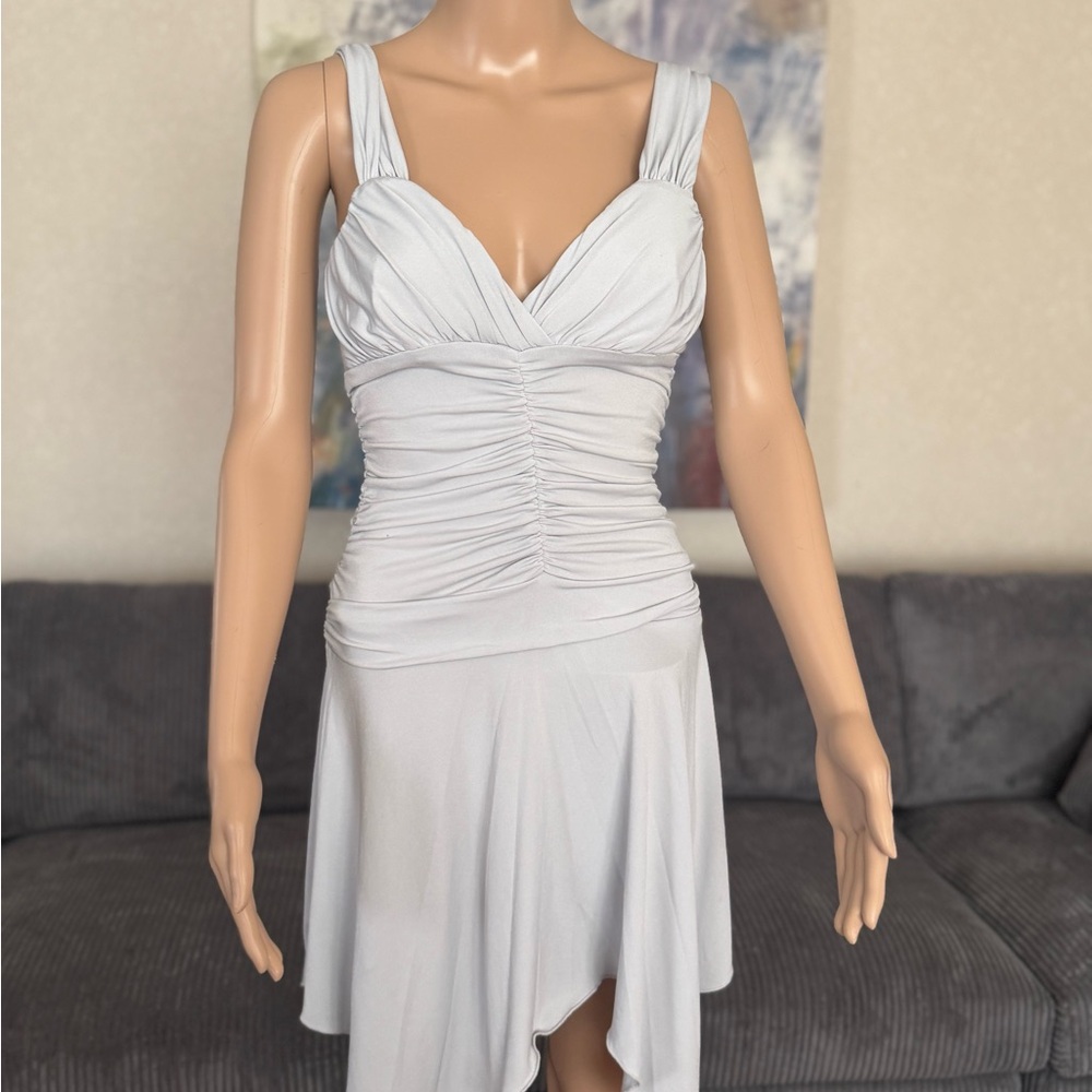 SPANX White Asymmetrical Ruched Cocktail Dress